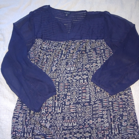 EUC Plus Size Lucky Brand Mixed Media Navy Abstract Print Blouse - Size 2X - Picture 6 of 11